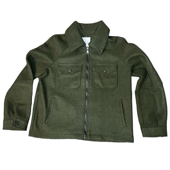 Avec Les Filles Olive Green Army Zip Up Utility Jacket "wool like" Size M - Picture 1 of 12